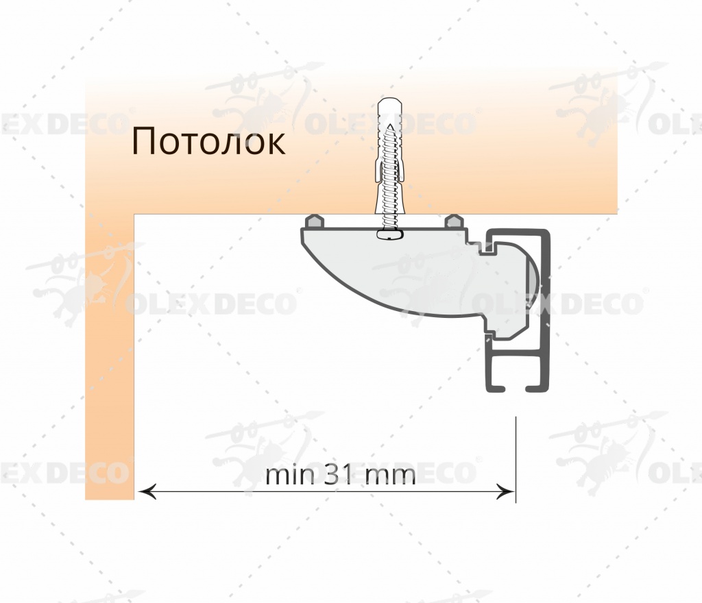 Крепление профиля с универсал с помощью суппорта потолочного для профиля «Универсал», «Велкро»