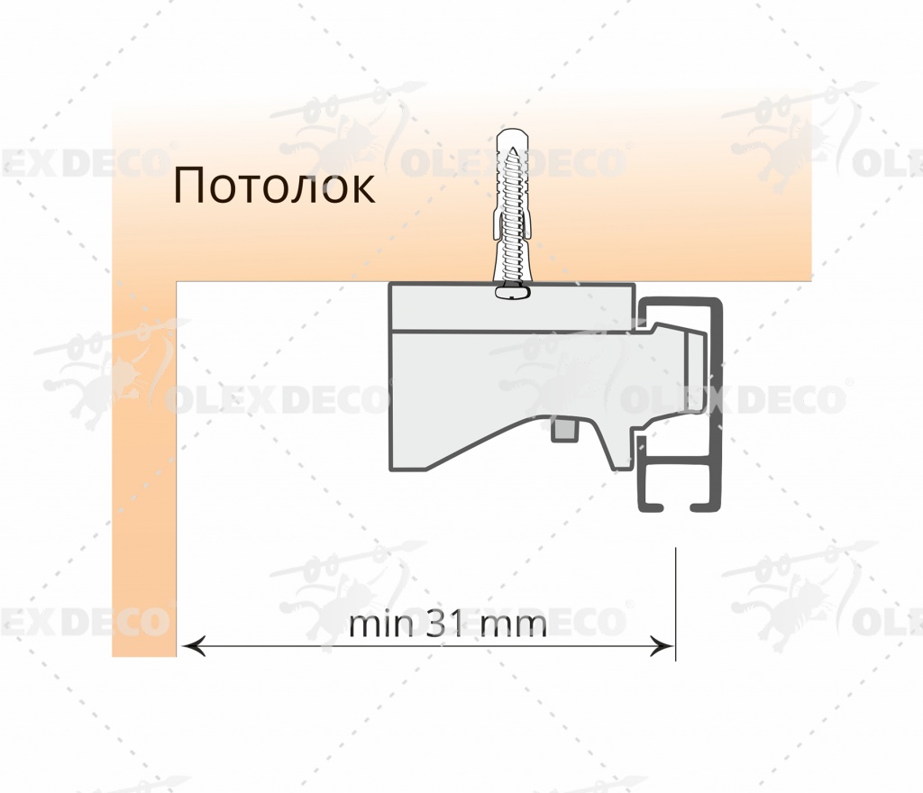 Крепление профиля универсал с использованием кронштейна пластикового 25 мм