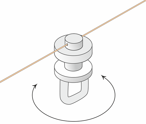 Бегунок надёжно прикреплён к корду и не смещается, но свободно крутится на 360 градусов