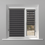 Рулонная штора «UNI 2 День-Ночь» фурнитура Темно-серая. Ткань коллекции «Саванна» Черный