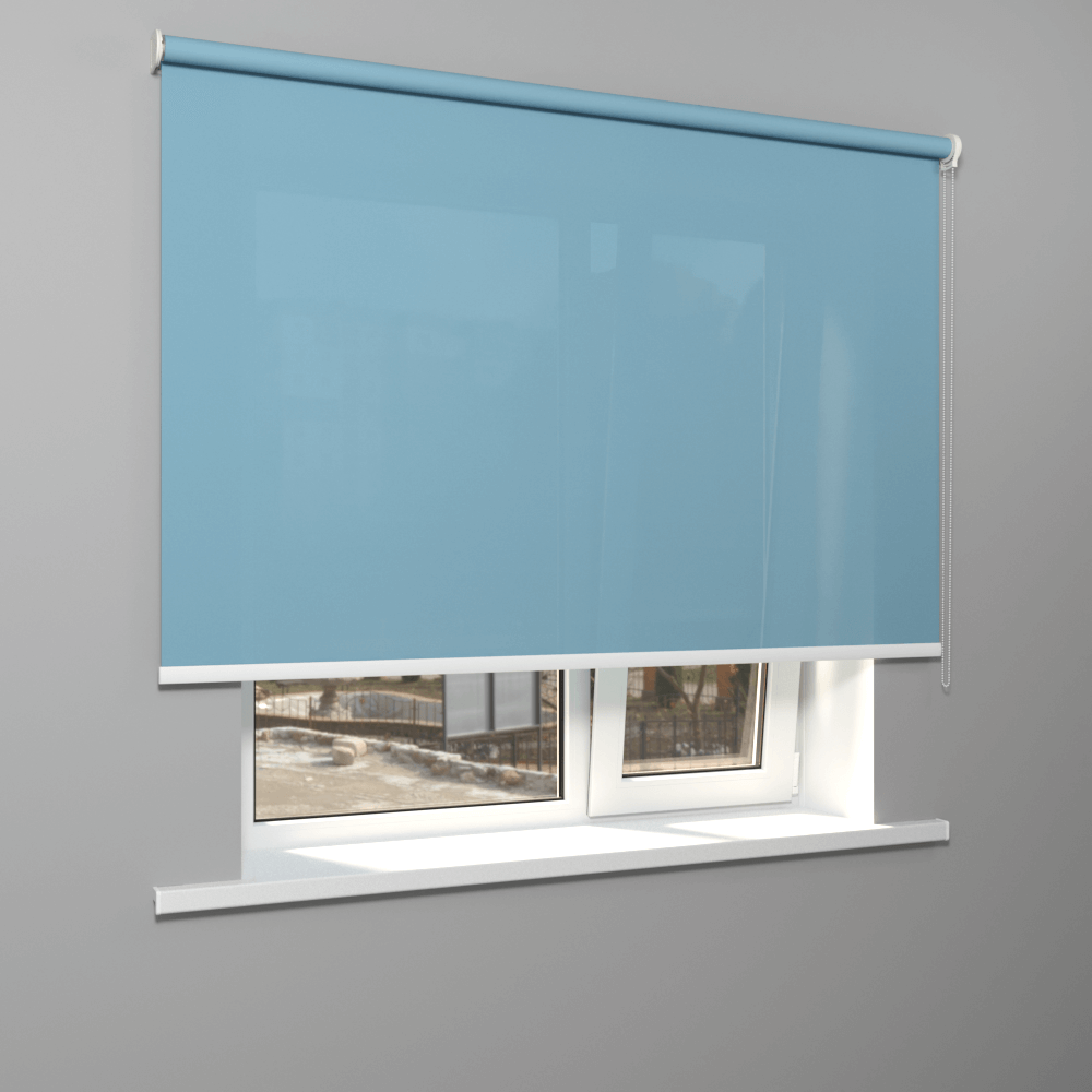 Рулонная штора «Moncada» ø38 фурнитура Белая. Ткань коллекции «Плэин» Небесный