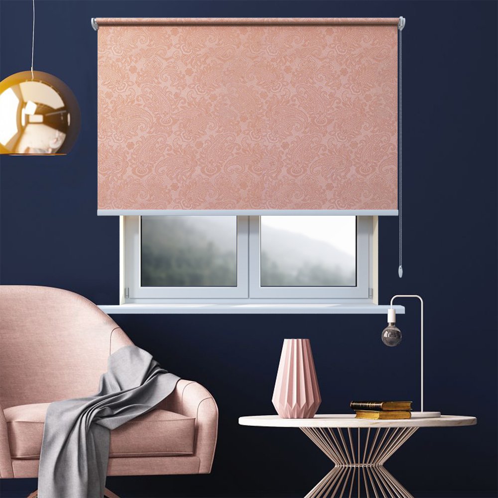 Рулонная штора «Toledo» ø28 фурнитура Белая. Ткань коллекции «Арабеска» Розовый