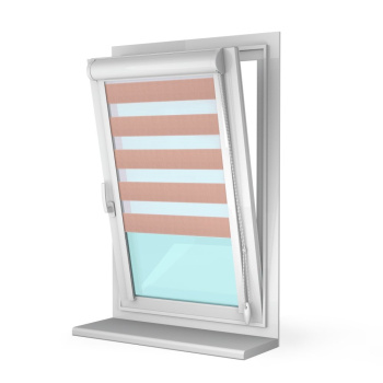 Рулонная штора «UNI 2 День-Ночь» фурнитура Белая. Ткань коллекции «Соло» Капучино