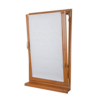 Рулонная штора «Мини» фурнитура Золотой дуб. Ткань коллекции «Арабеска» Белый