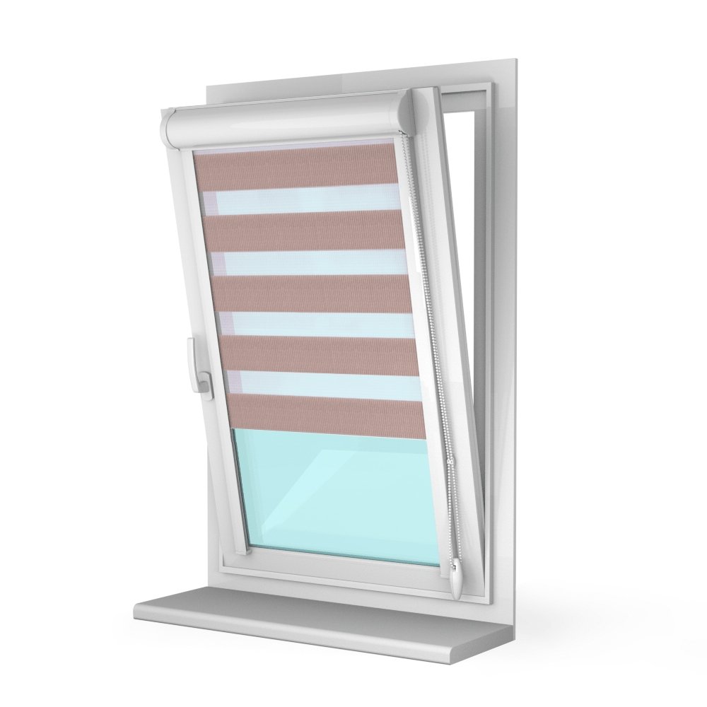 Рулонная штора «UNI 2 День-Ночь» фурнитура Белая. Ткань коллекции «Соло» Мокка