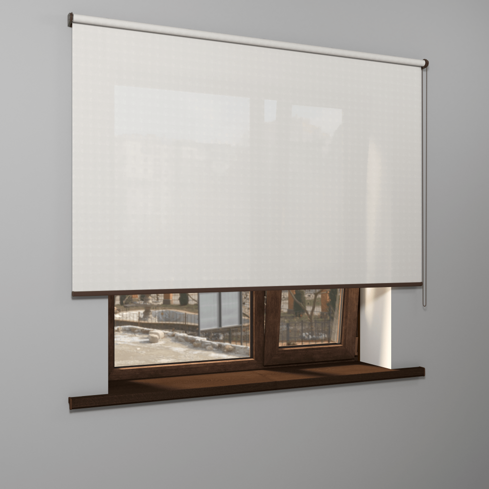 Рулонная штора «MGS» фурнитура Коричневая. Ткань коллекции «Скрин Витара» Белый