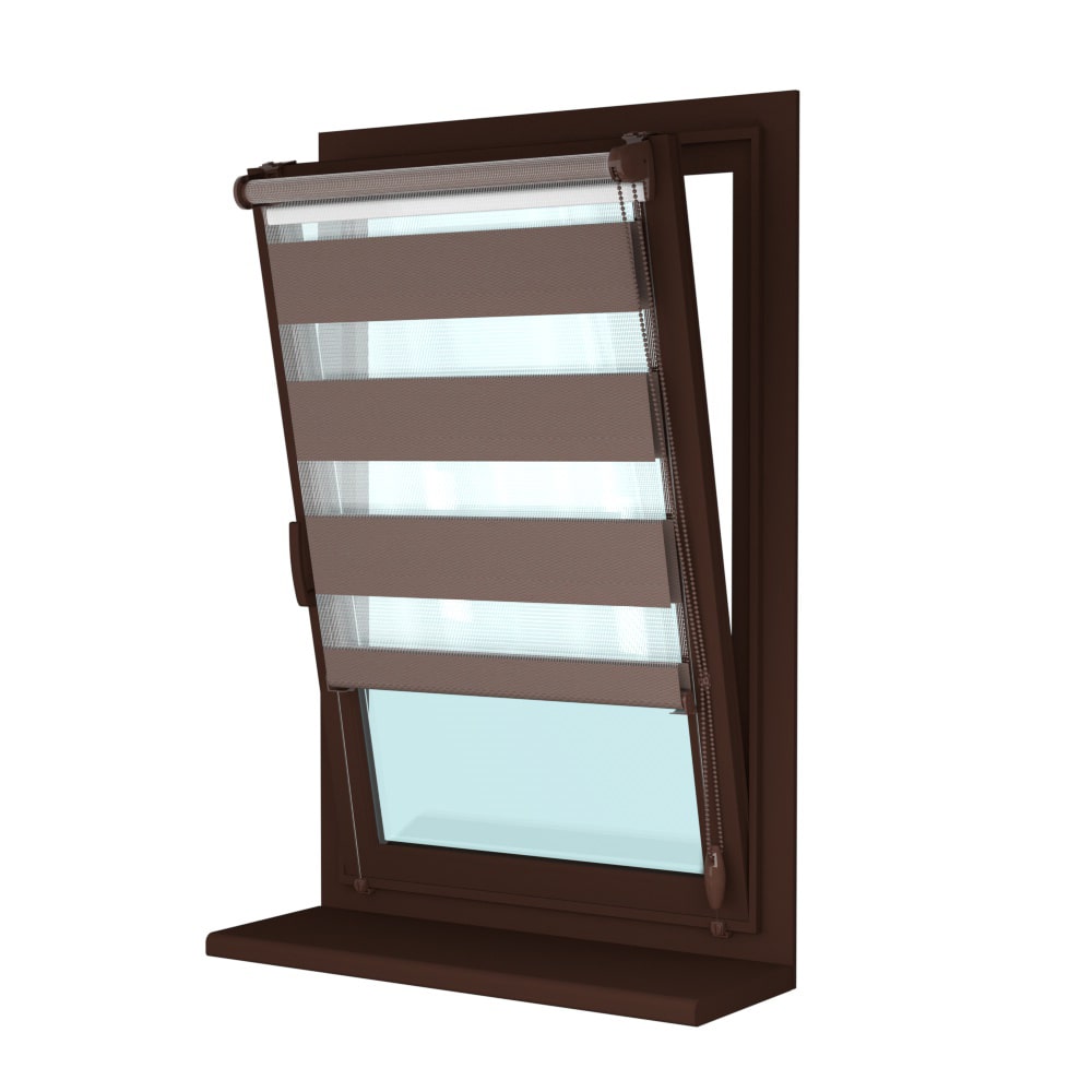 Рулонная штора «Мини День-Ночь» фурнитура Коричневая. Ткань коллекции «Соло» Мокка