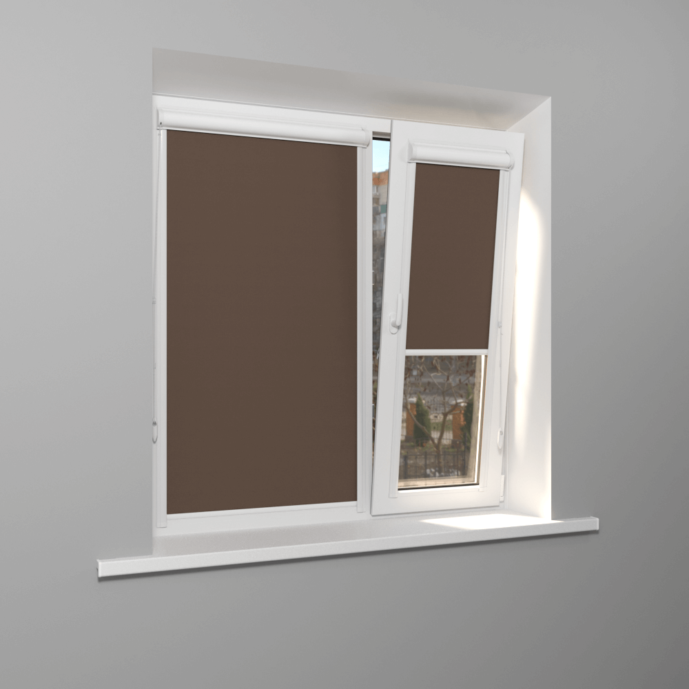 Рулонная штора «UNI 1» фурнитура Белая. Ткань коллекции «Плэин» Silver Blackout Какао