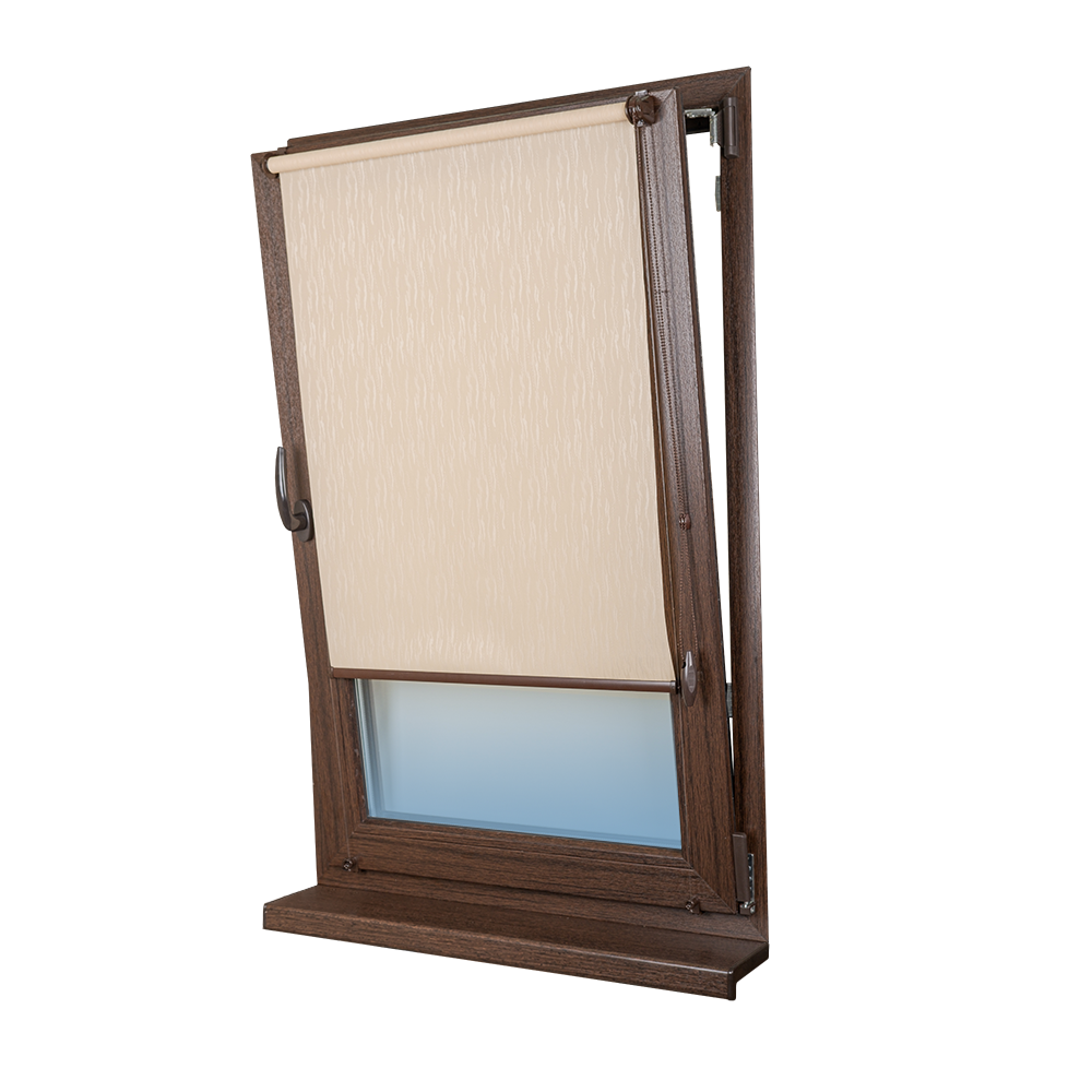 Рулонная штора «Мини» фурнитура Коричневая. Ткань коллекции «Лазурь» Бежевый