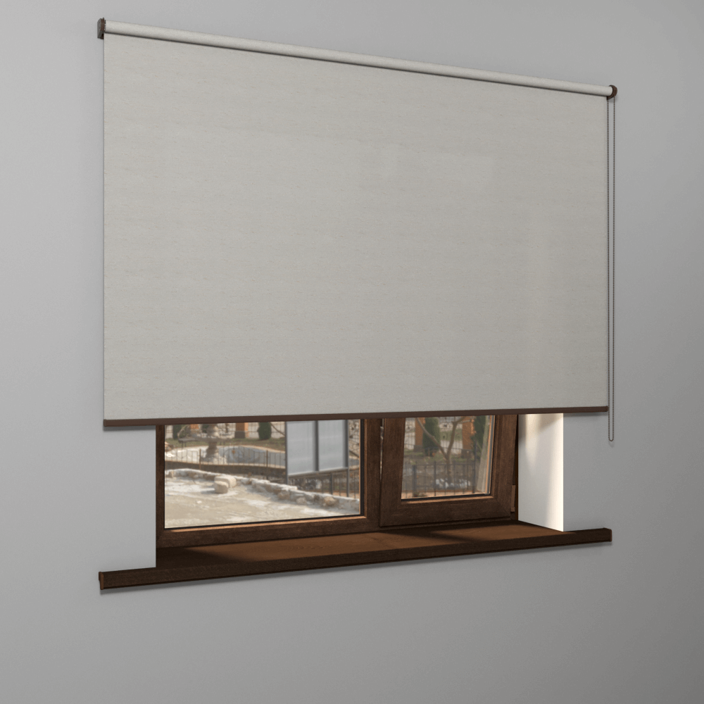 Рулонная штора «MGS» фурнитура Коричневая. Ткань коллекции «Лен» Бежевый