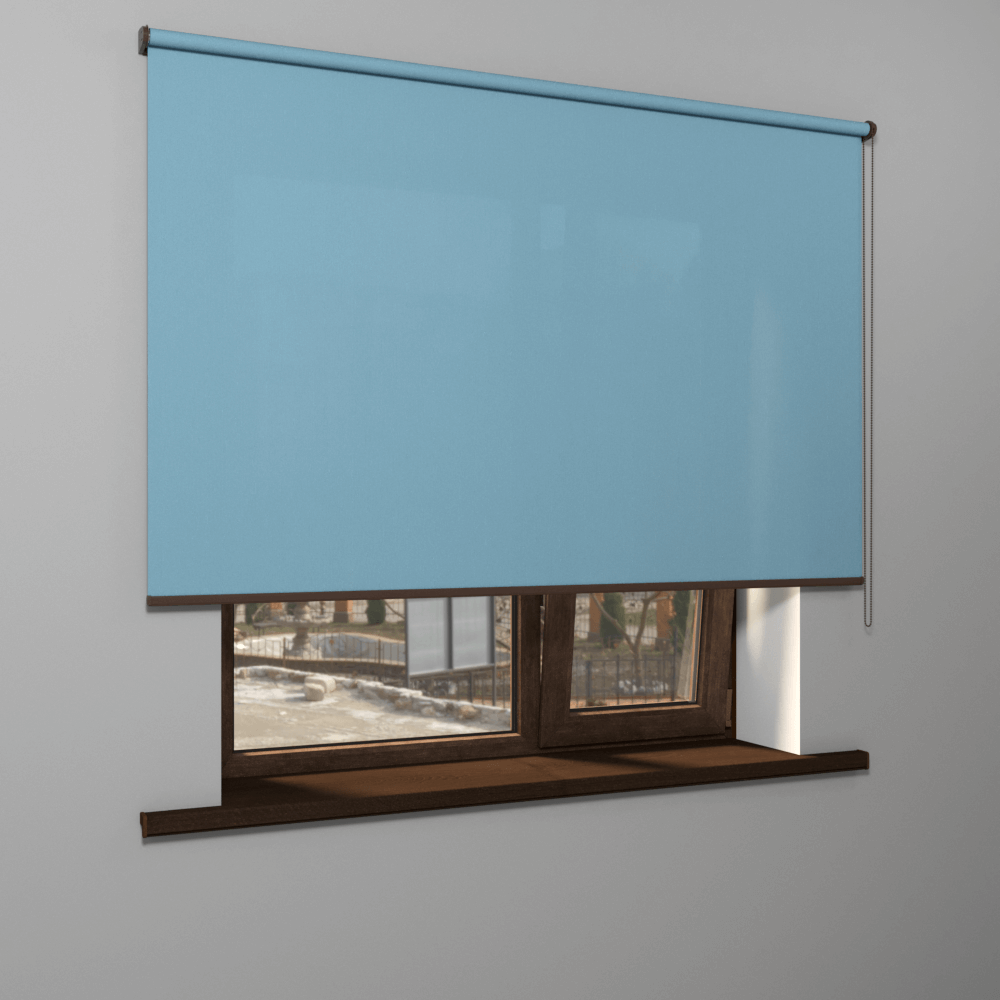 Рулонная штора «MGS» фурнитура Коричневая. Ткань коллекции «Плэин» Небесный