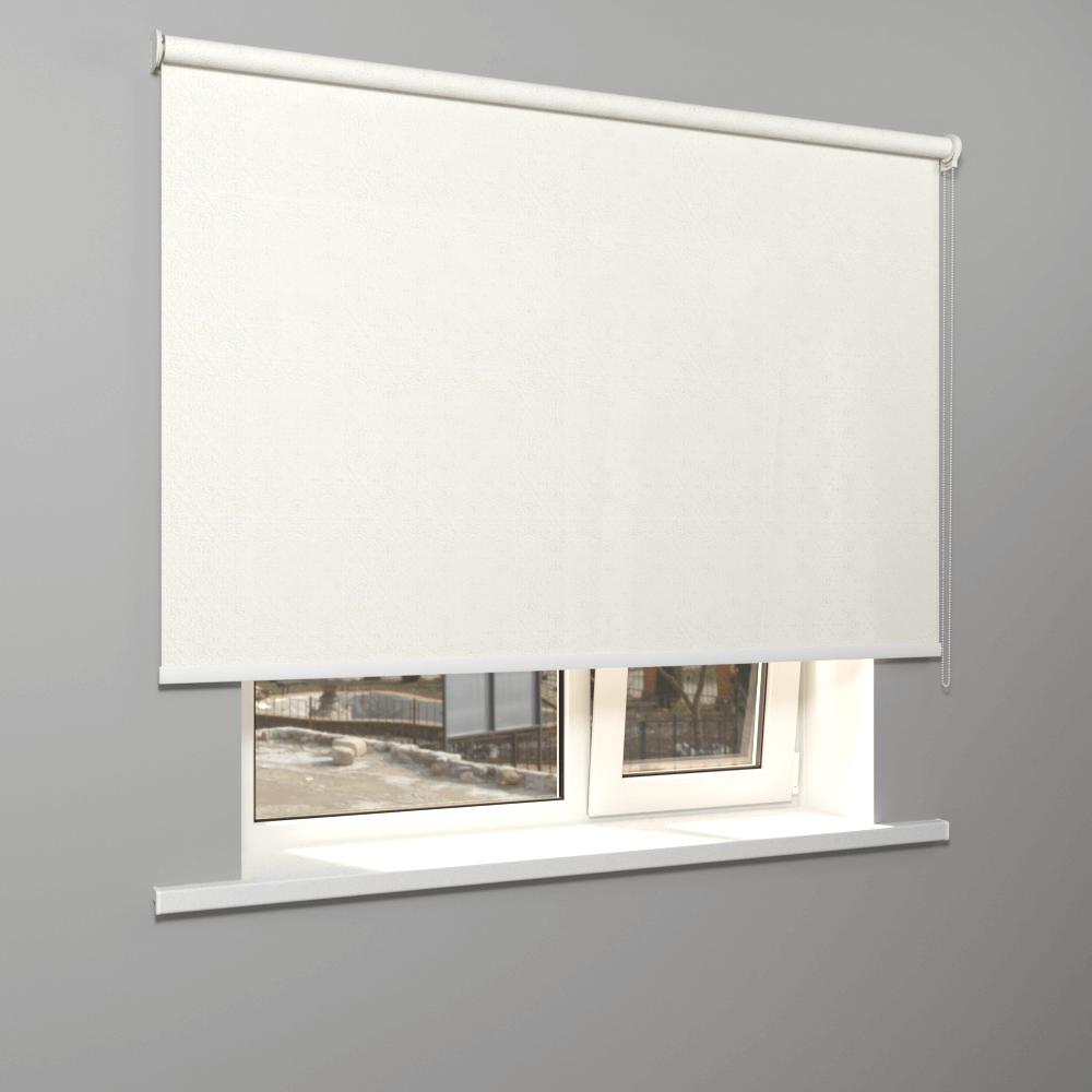 Рулонная штора «Moncada» ø38 фурнитура Белая. Ткань коллекции «Пандора» Жемчуг глянец