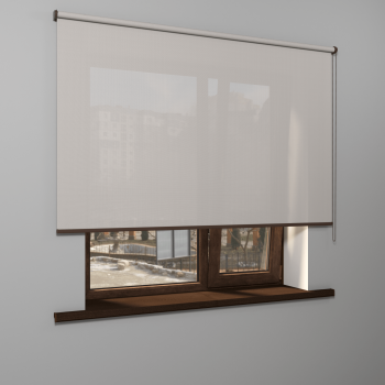 Рулонная штора «MGS» фурнитура Коричневая. Ткань коллекции «Скрин Виши» Бело-серый (компл. Besta)