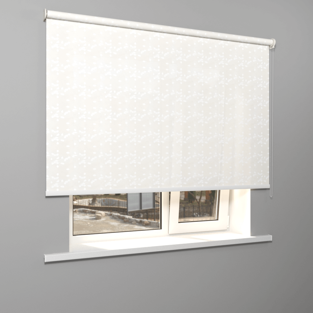 Рулонная штора «Moncada» ø38 фурнитура Белая. Ткань коллекции «Фрассино» Жемчуг