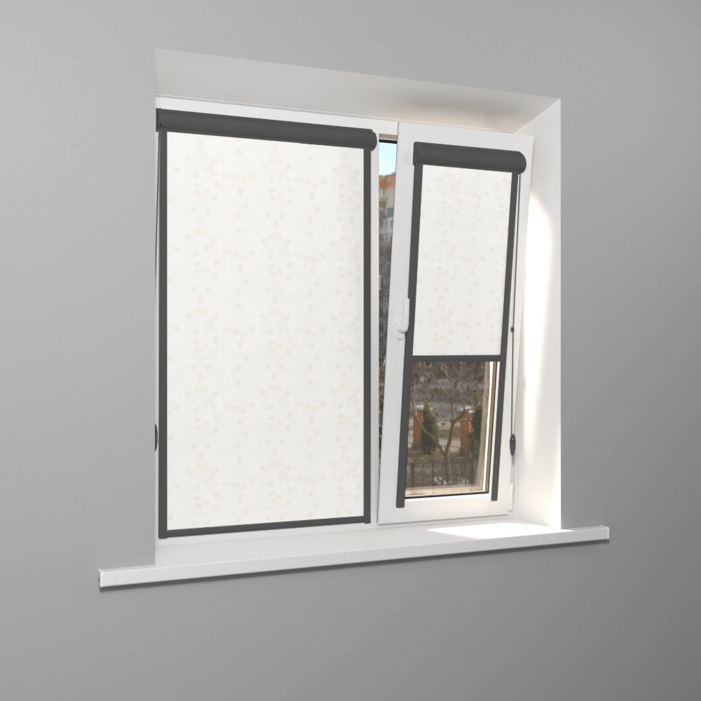 Рулонная штора «UNI 2» фурнитура Темно-серая. Ткань коллекции «Фрассино» Жемчуг глянец