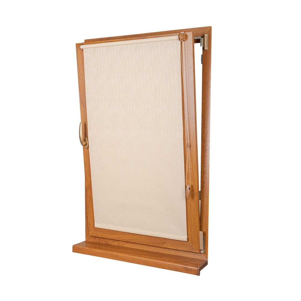 Рулонная штора «Мини» фурнитура Золотой дуб. Ткань коллекции «Лазурь» Бежевый