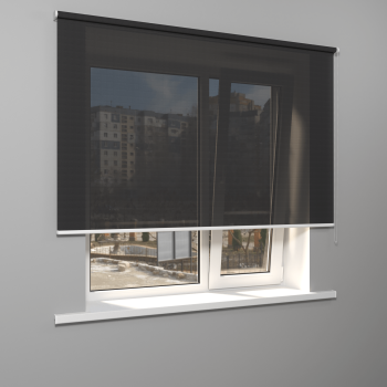 Рулонная штора «MGS» фурнитура Белая. Ткань коллекции «Скрин Витара» Черный