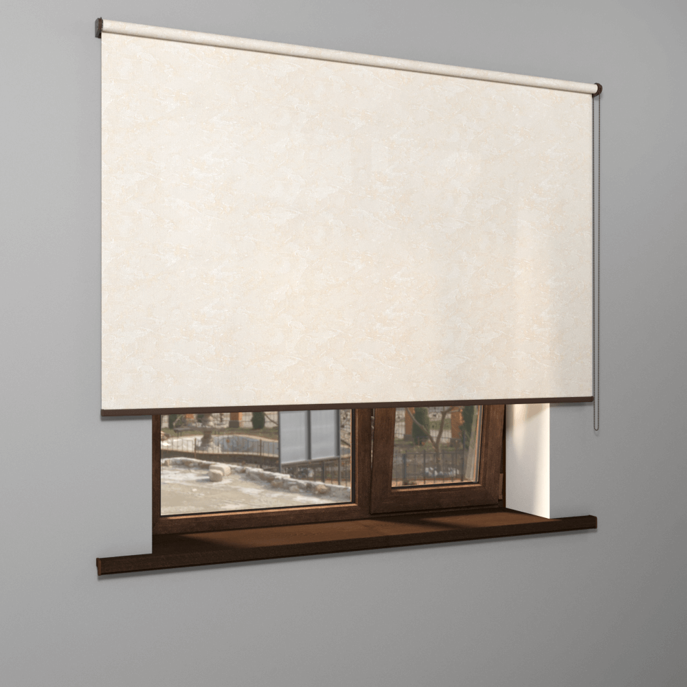 Рулонная штора «MGS» фурнитура Коричневая. Ткань коллекции «Шелк» Жемчуг