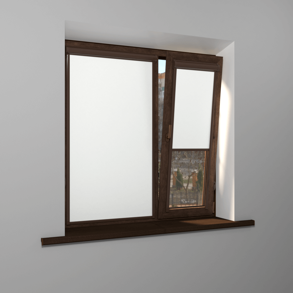 Рулонная штора «UNI 2» фурнитура Коричневая. Ткань коллекции «Топ» Белый