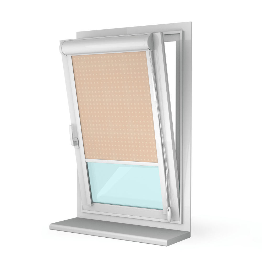 Рулонная штора «UNI 2» фурнитура Белая. Ткань коллекции «Квадро» Бисквит