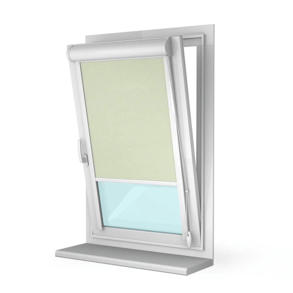 Рулонная штора «UNI 2» фурнитура Белая. Ткань коллекции «Пастель» Фисташка