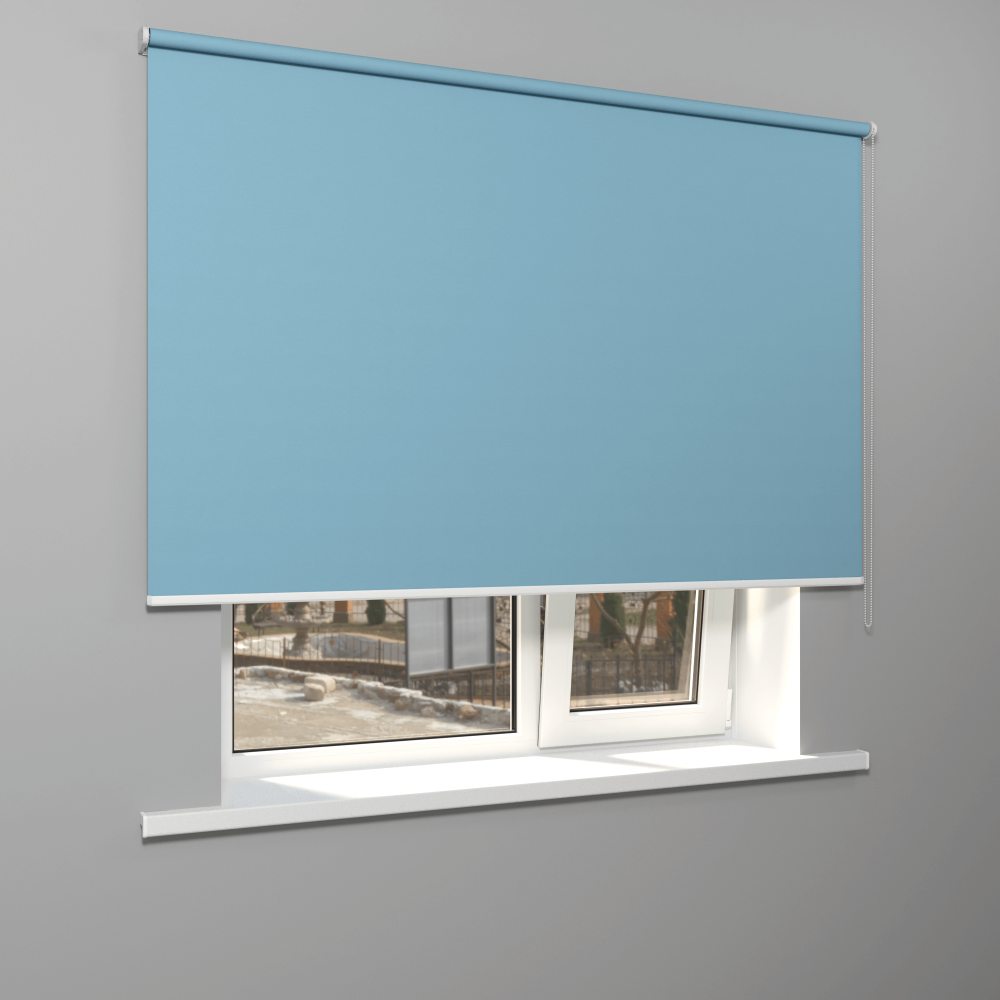 Рулонная штора «MGS» фурнитура Белая. Ткань коллекции «Плэин» Небесный