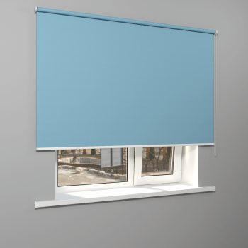 Рулонная штора «MGS» фурнитура Белая. Ткань коллекции «Плэин» Небесный