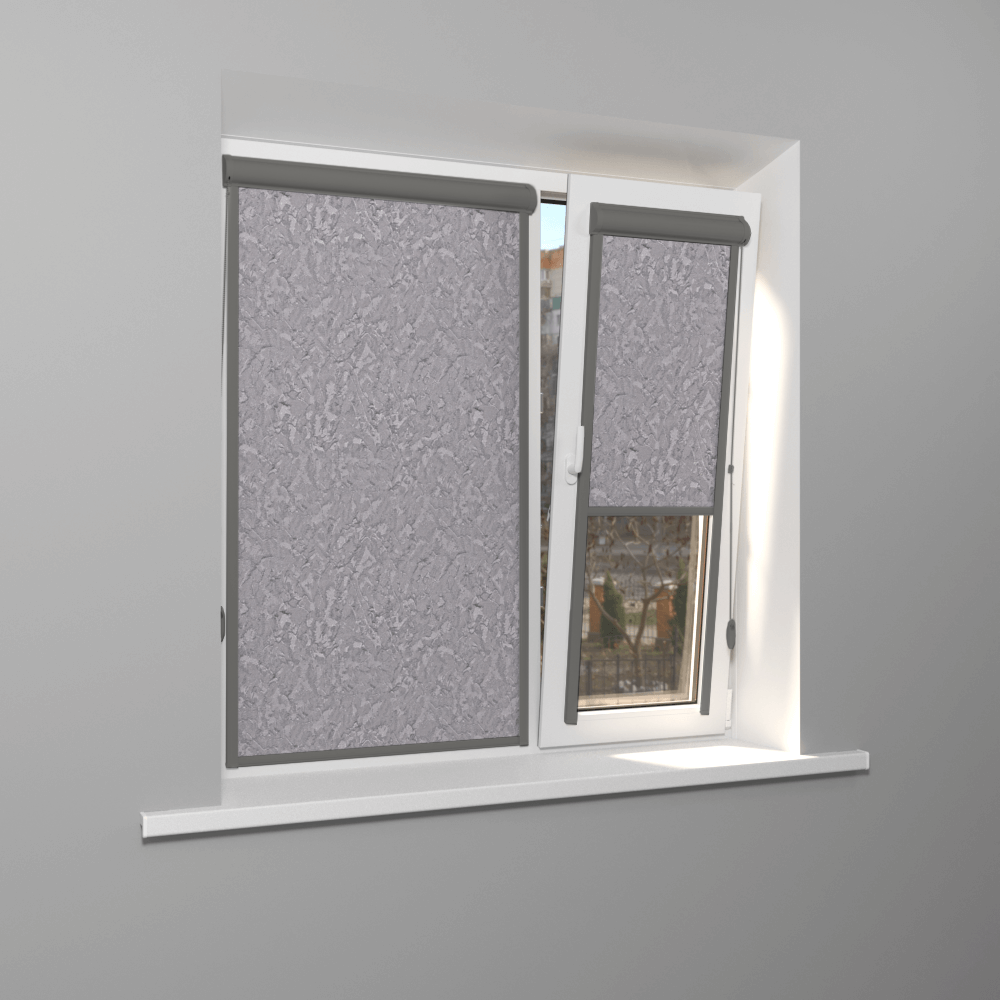 Рулонная штора «UNI 2» фурнитура Темно-серая. Ткань коллекции «Шелк» Серый