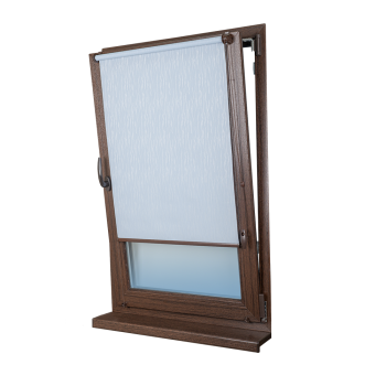 Рулонная штора «Мини» фурнитура Коричневая. Ткань коллекции «Лазурь» Голубой (компл. Besta)