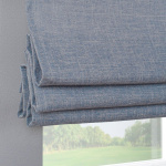 Римская штора черный подъемный механизм «Лен» Серо-синий