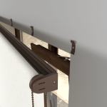 Рулонная штора «MGS» фурнитура Коричневая. Ткань коллекции «Пандора» Жемчуг глянец