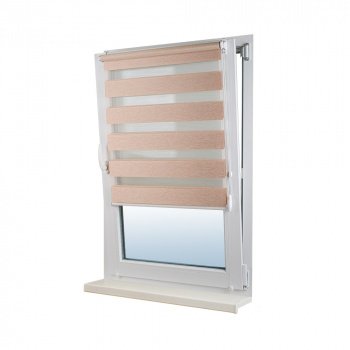 Рулонная штора «Мини День-Ночь» фурнитура Белая. Ткань коллекции «Саванна» Шампань (компл. Besta)