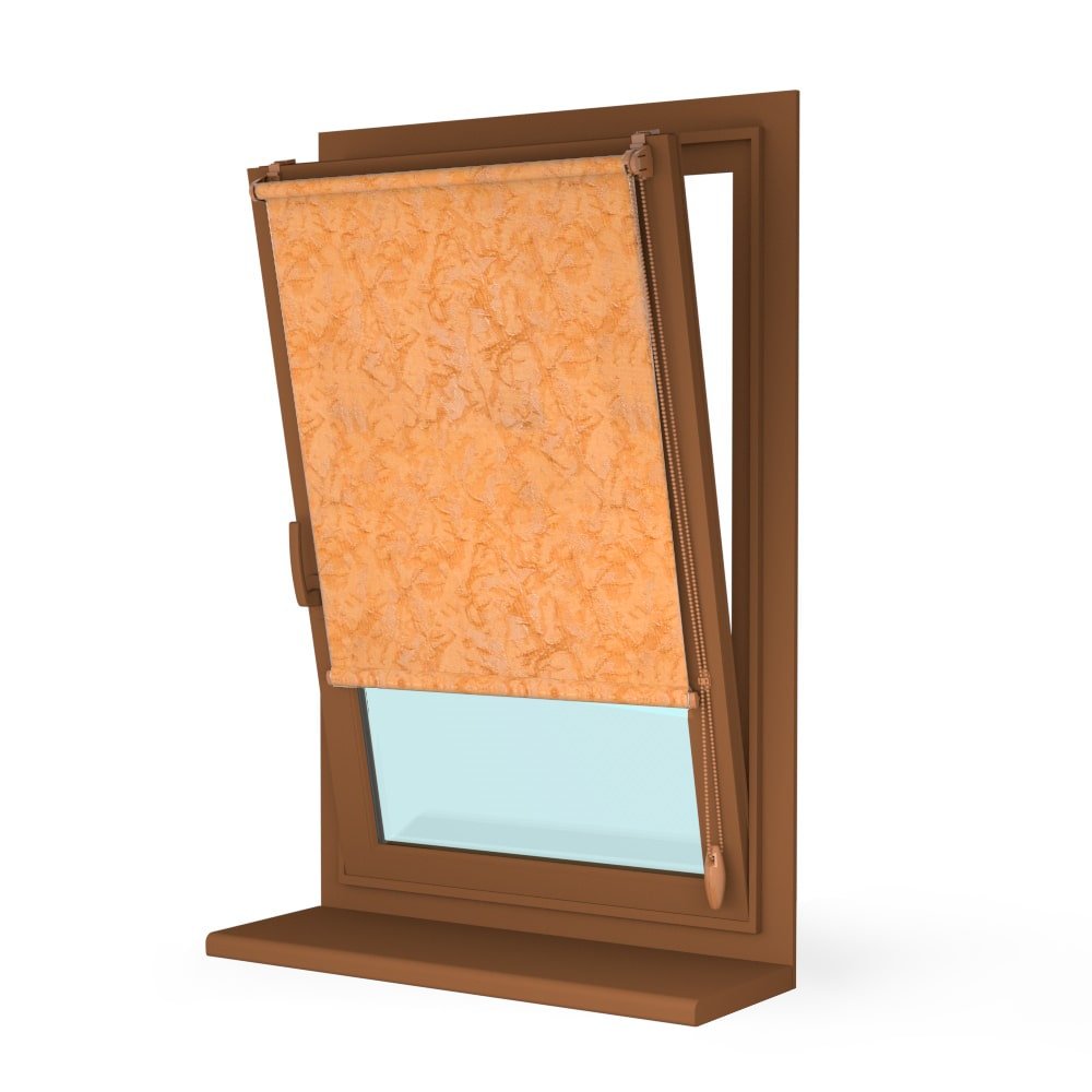 Рулонная штора «Мини» фурнитура Золотой дуб. Ткань коллекции «Шелк» Капучино