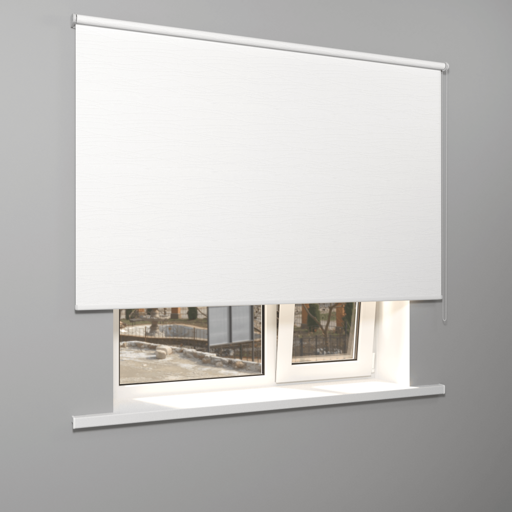 Рулонная штора «MGS» фурнитура Белая. Ткань коллекции «Сократэс» Белый