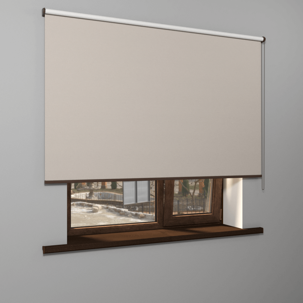 Рулонная штора «MGS» фурнитура Коричневая. Ткань коллекции «Лен» Blackout Темно-бежевый