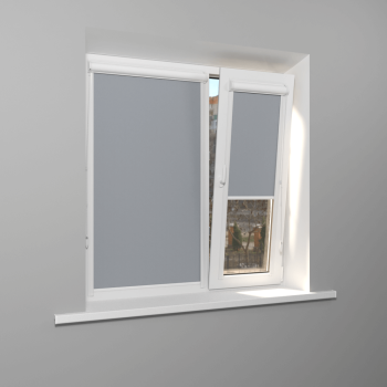 Рулонная штора «UNI 1» фурнитура Белая. Ткань коллекции «Аканта» Silver Blackout Серая 