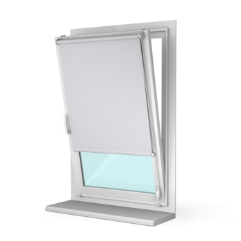 Рулонная штора «Мини» фурнитура Белая. Ткань коллекции «Аканта» Silver Blackout Белый 