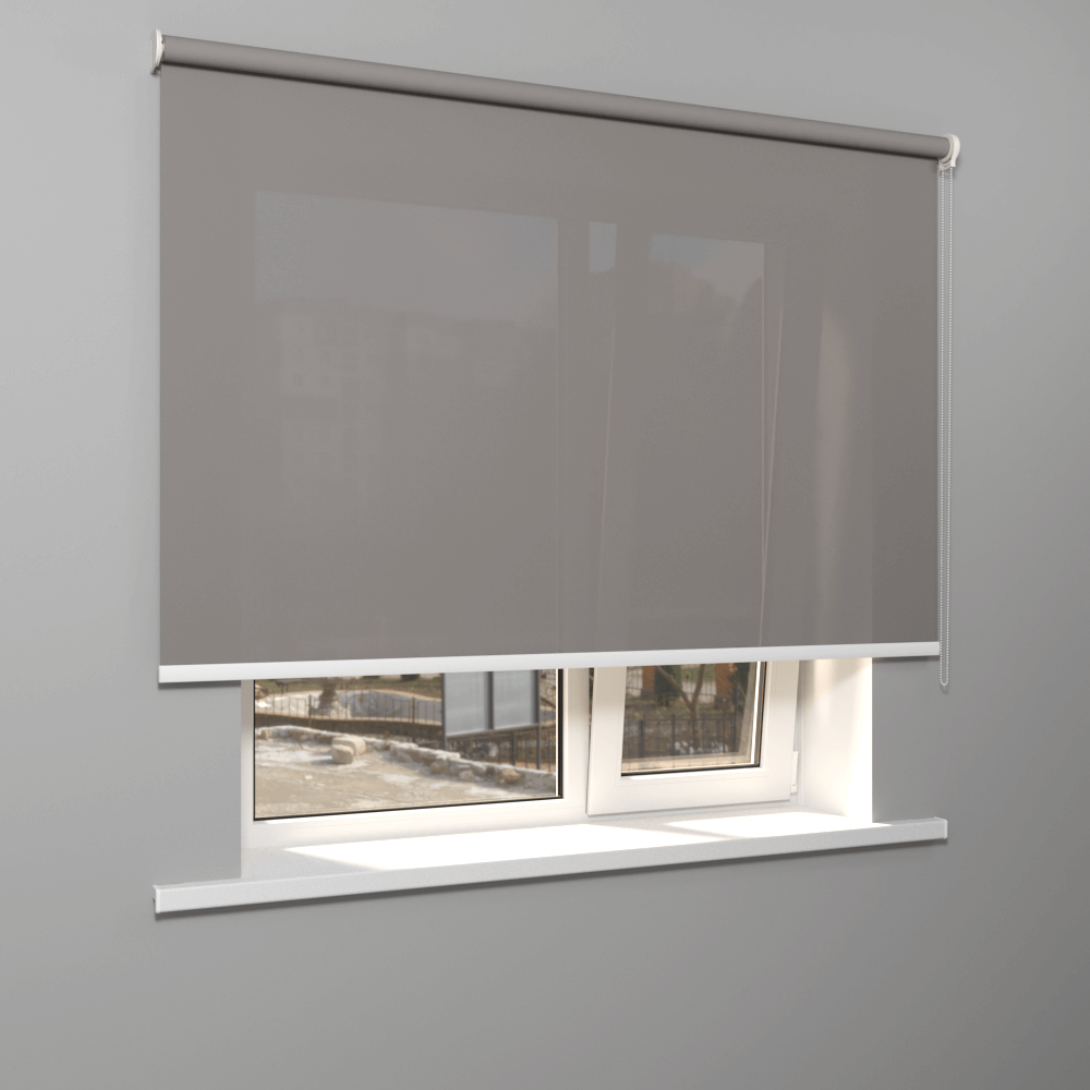 Рулонная штора «Moncada» ø38 фурнитура Белая. Ткань коллекции «Плэин» Серый