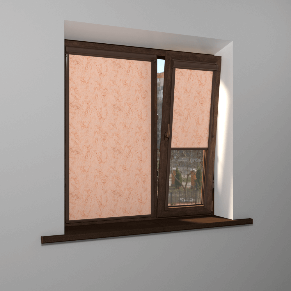 Рулонная штора «UNI 2» фурнитура Коричневая. Ткань коллекции «Шелк Blackout» Мокка