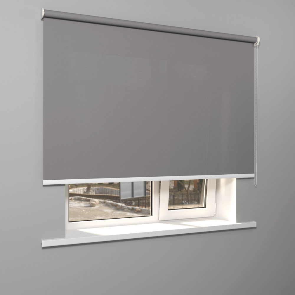 Рулонная штора «Moncada» ø38 фурнитура Белая. Ткань коллекции «Тэсиро» Светло-серая