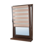 Рулонная штора «Мини День-Ночь» фурнитура Коричневая. Ткань коллекции «Саванна» Шампань