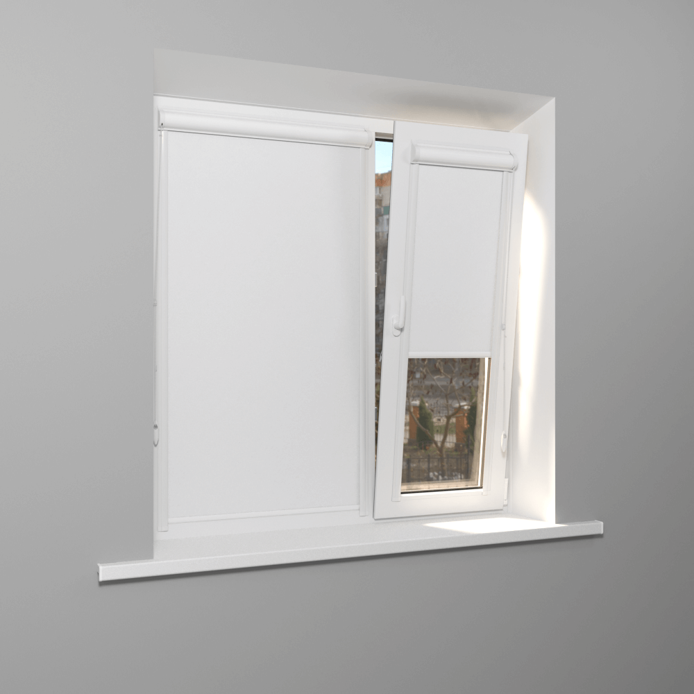 Рулонная штора «UNI 1» фурнитура Белая. Ткань коллекции «Плэин» Белый