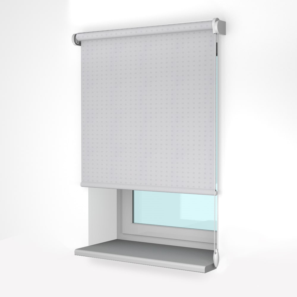 Рулонная штора «Стандарт» фурнитура Белая. Ткань коллекции «Квадро» Жемчуг