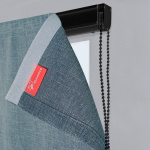 Римская штора черный подъемный механизм «Лен» Серо-синий