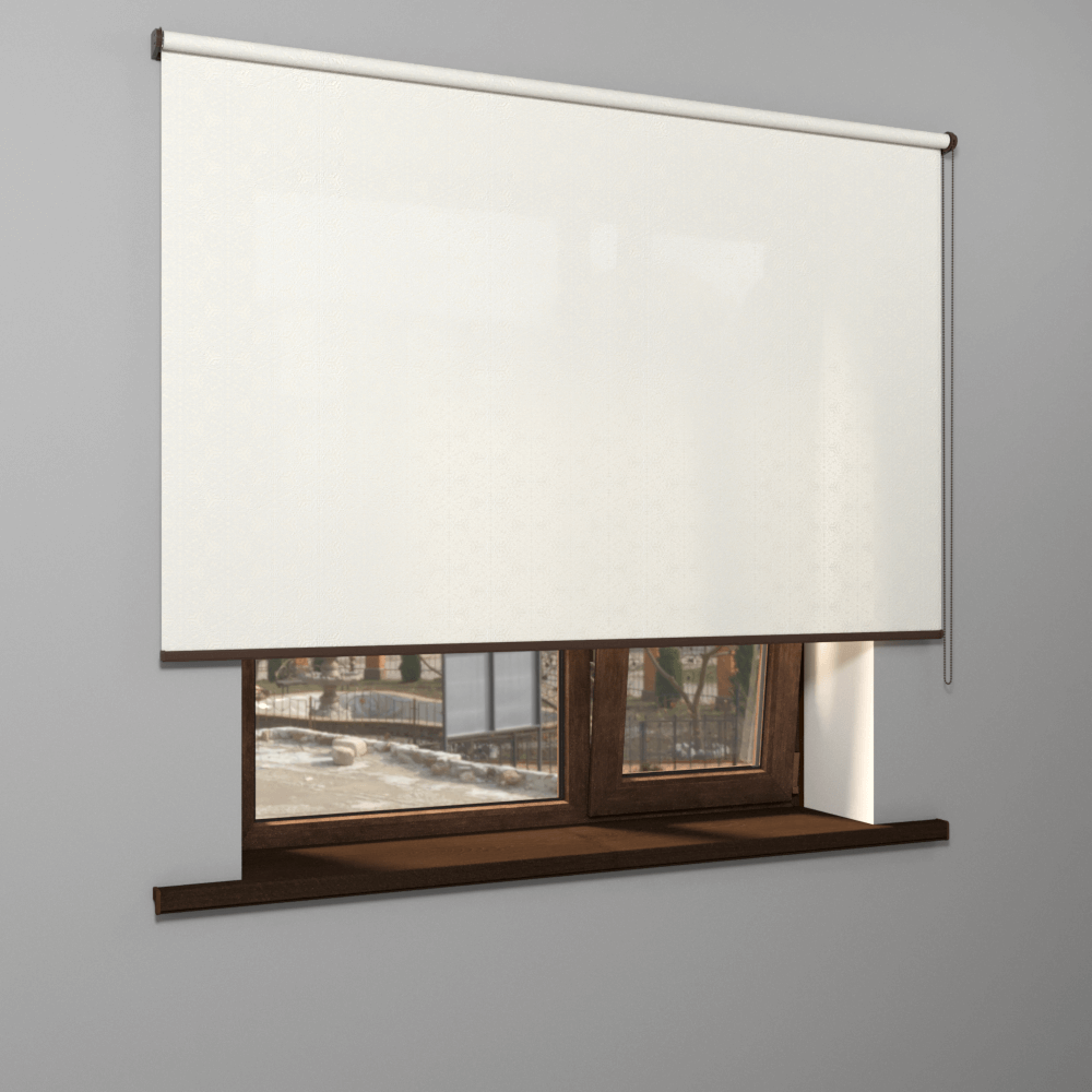 Рулонная штора «MGS» фурнитура Коричневая. Ткань коллекции «Пандора» Жемчуг глянец