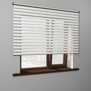 Рулонная штора «MGS День-Ночь» фурнитура Коричневая. Ткань коллекции «Саванна» Белый