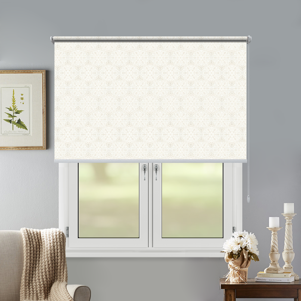 Рулонная штора «Toledo» ø28 фурнитура Белая. Ткань коллекции «Пандора» Жемчуг