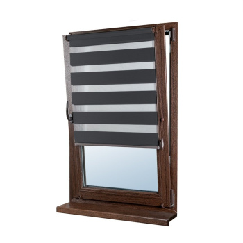 Рулонная штора «Мини День-Ночь» фурнитура Коричневая. Ткань коллекции «Саванна» Черный