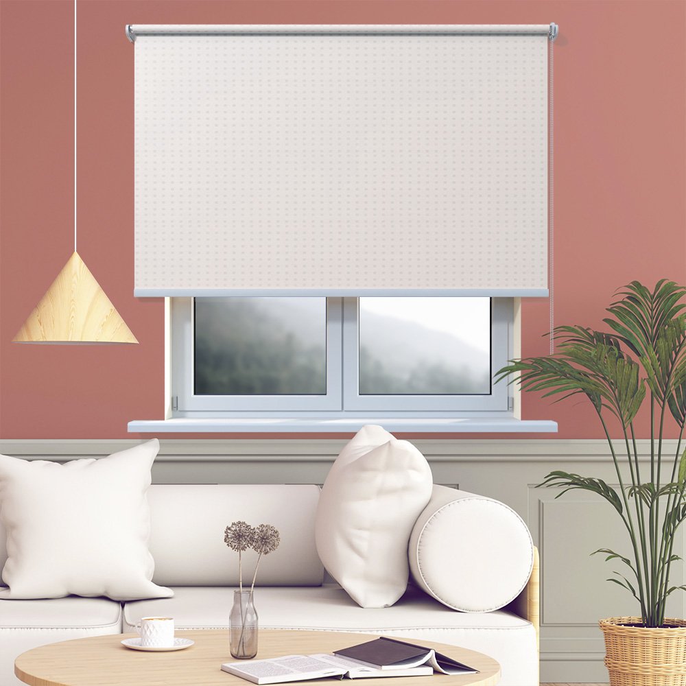 Рулонная штора «Toledo» ø28 фурнитура Белая. Ткань коллекции «Квадро» Шампань