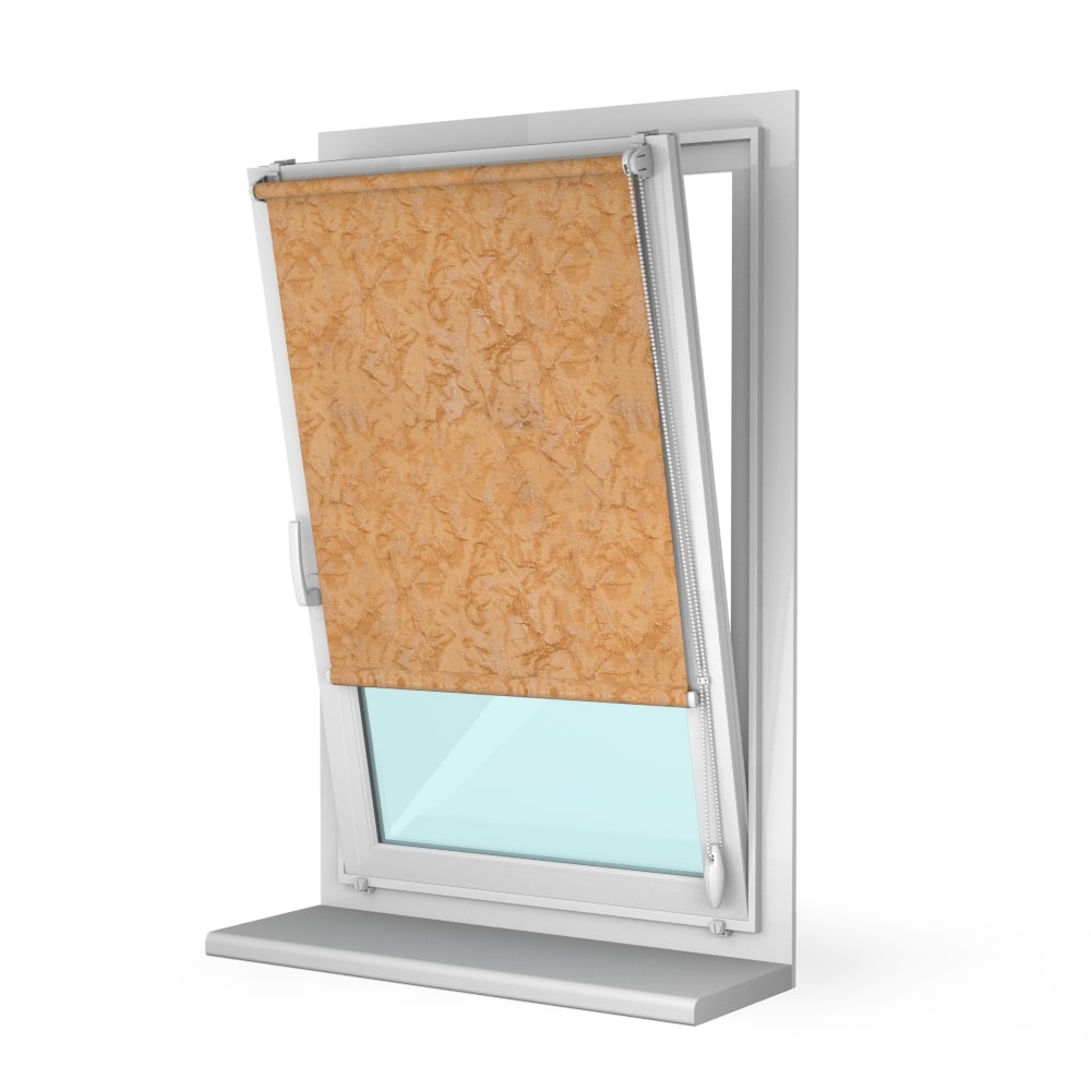 Рулонная штора «Мини» фурнитура Белая. Ткань коллекции «Шелк» Капучино